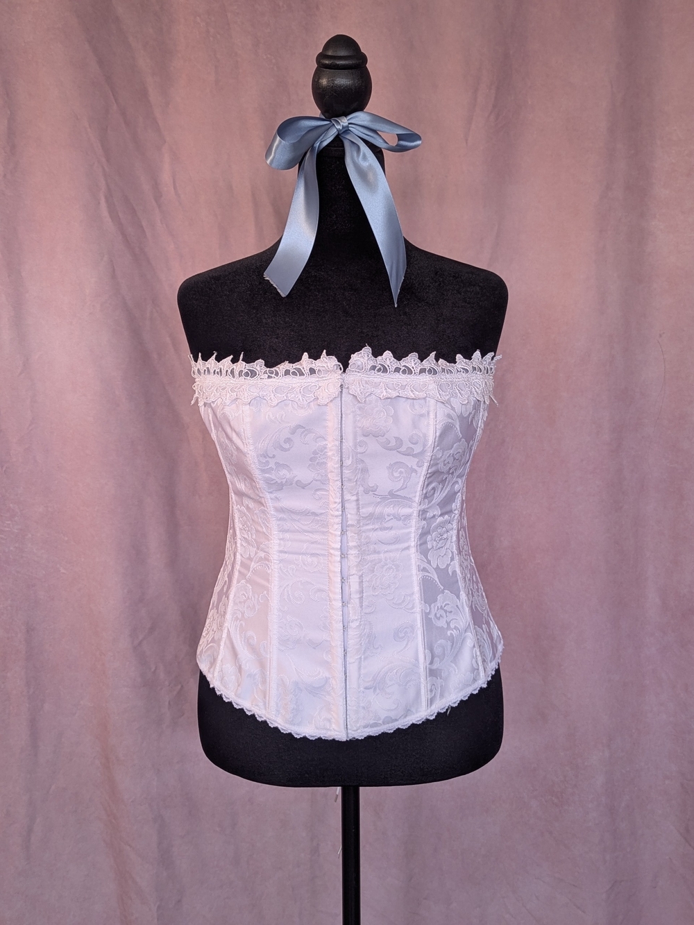Y2K Frederick’s of Hollywood White Jacquard Lace-Up Corset Top